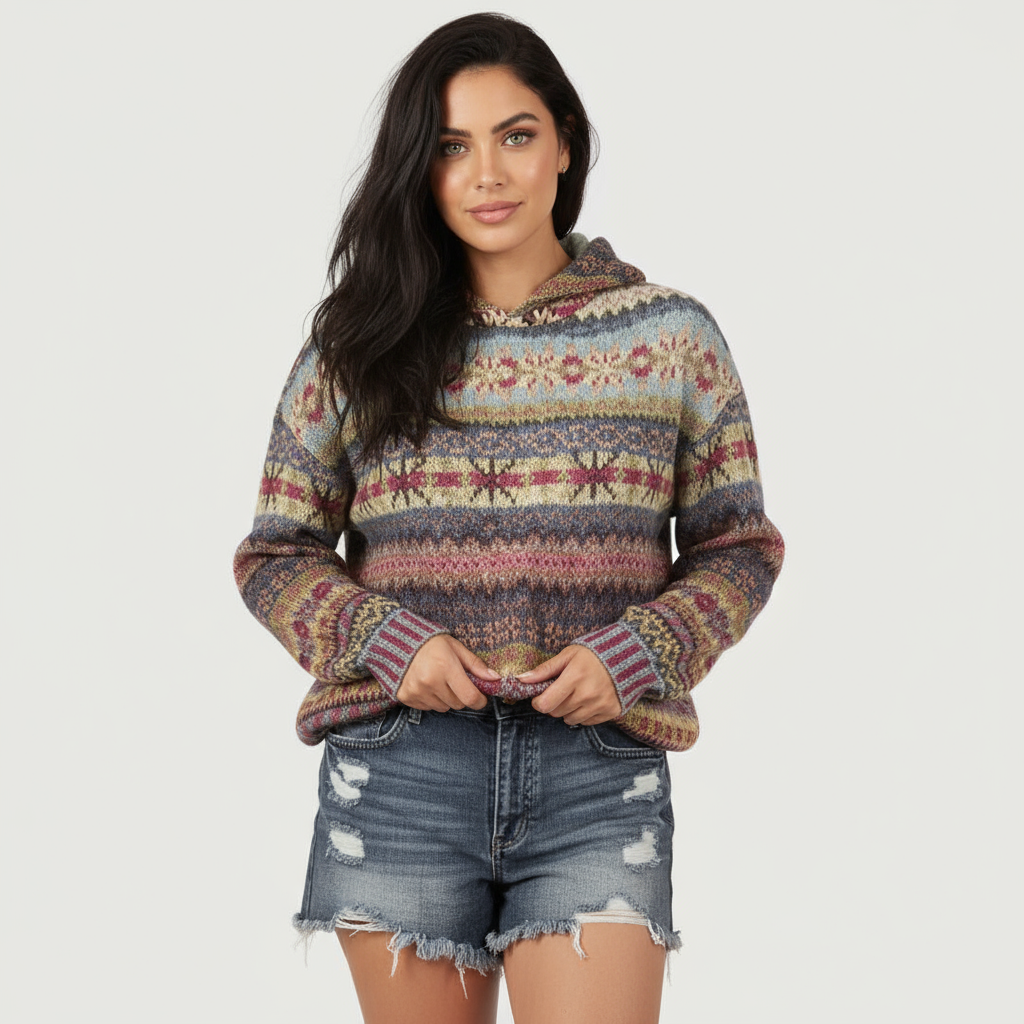 Cosy knitted Norwegian hoodie for women with soft warm fabric – Samira by Avery Lane