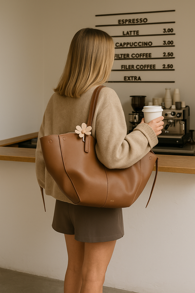 Vintage leather tote bag Julienne in elegant brown – stylish women’s handbag with spacious design