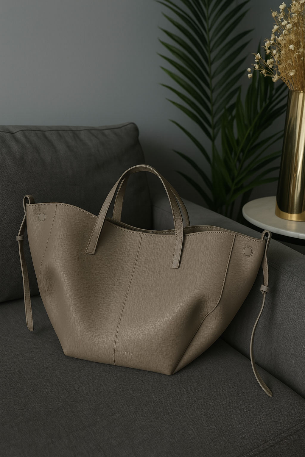 Vintage leather tote bag Julienne in elegant taupe– stylish women’s handbag with spacious design