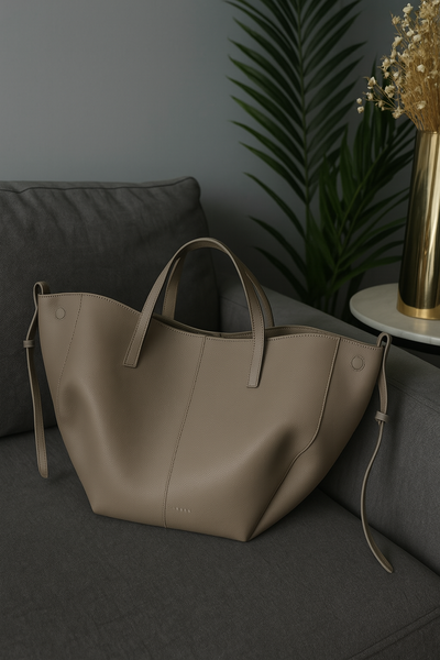 Vintage leather tote bag Julienne in elegant taupe– stylish women’s handbag with spacious design
