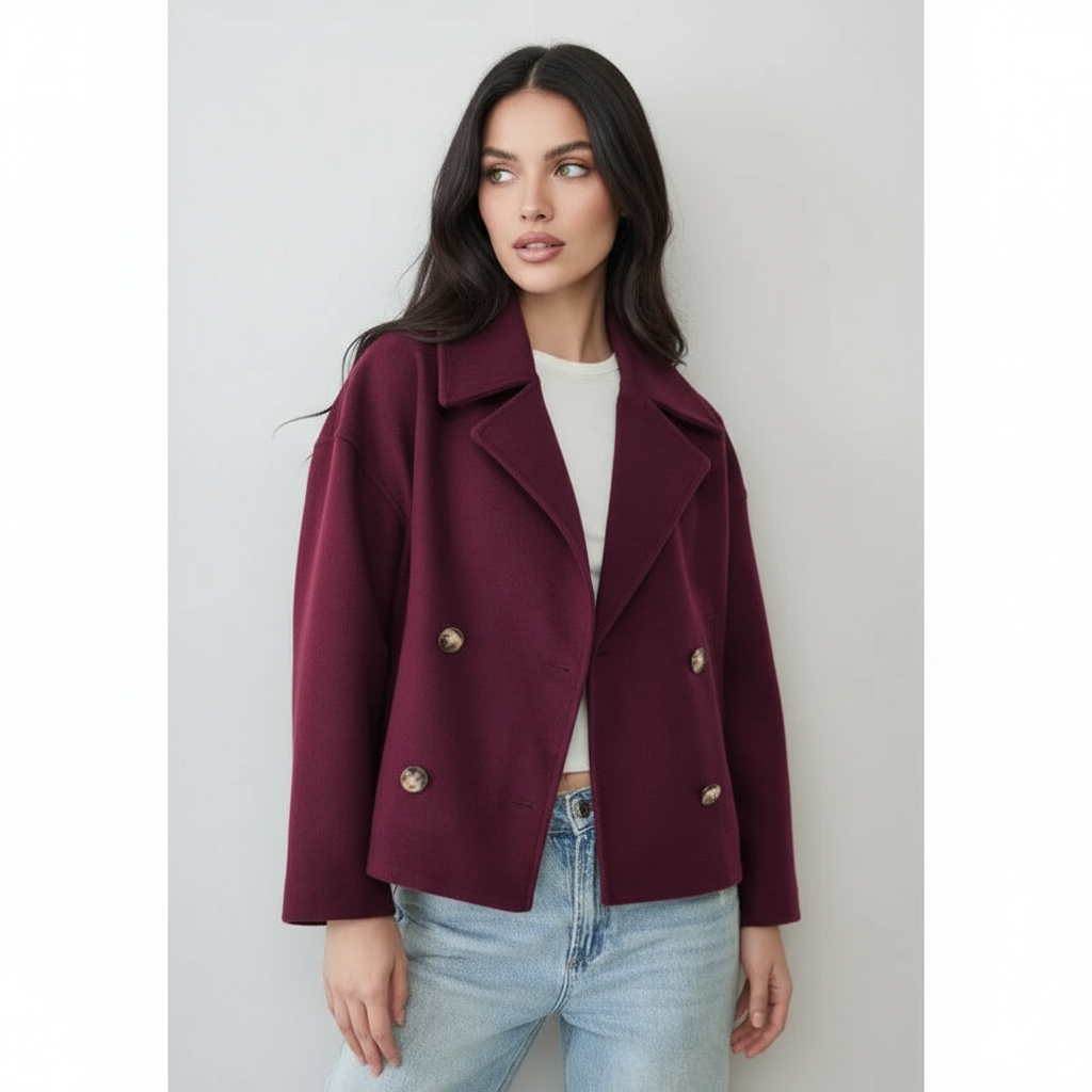 Elegant short double-breasted jacket for women with a chic tailored fit – Maelis by Avery Lane