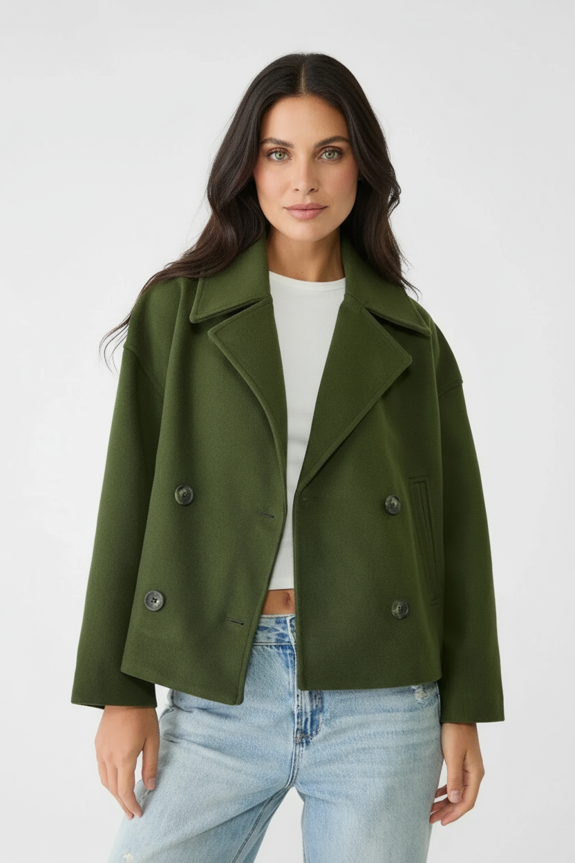Elegant short double-breasted jacket for women with a chic tailored fit – Maelis by Avery Lane