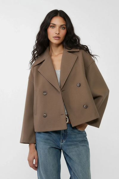 Elegant short double-breasted jacket for women with a chic tailored fit – Maelis by Avery Lane