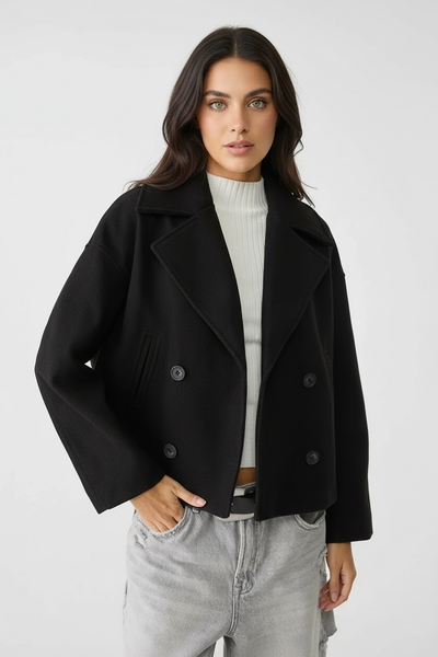 Elegant short double-breasted jacket for women with a chic tailored fit – Maelis by Avery Lane