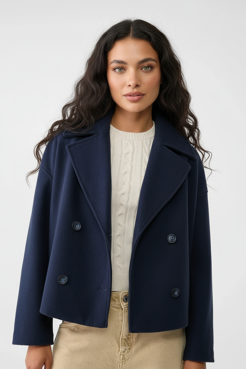 Elegant short double-breasted jacket for women with a chic tailored fit – Maelis by Avery Lane