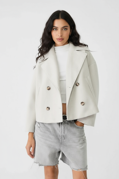 Elegant short double-breasted jacket for women with a chic tailored fit – Maelis by Avery Lane