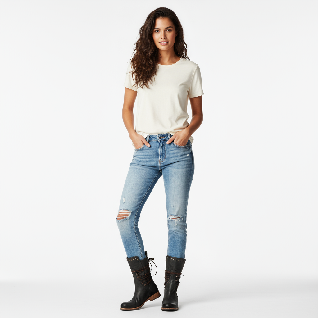 Women’s Studded Lace-Up Mid-Calf Boots with Low Heel and Vintage Finish