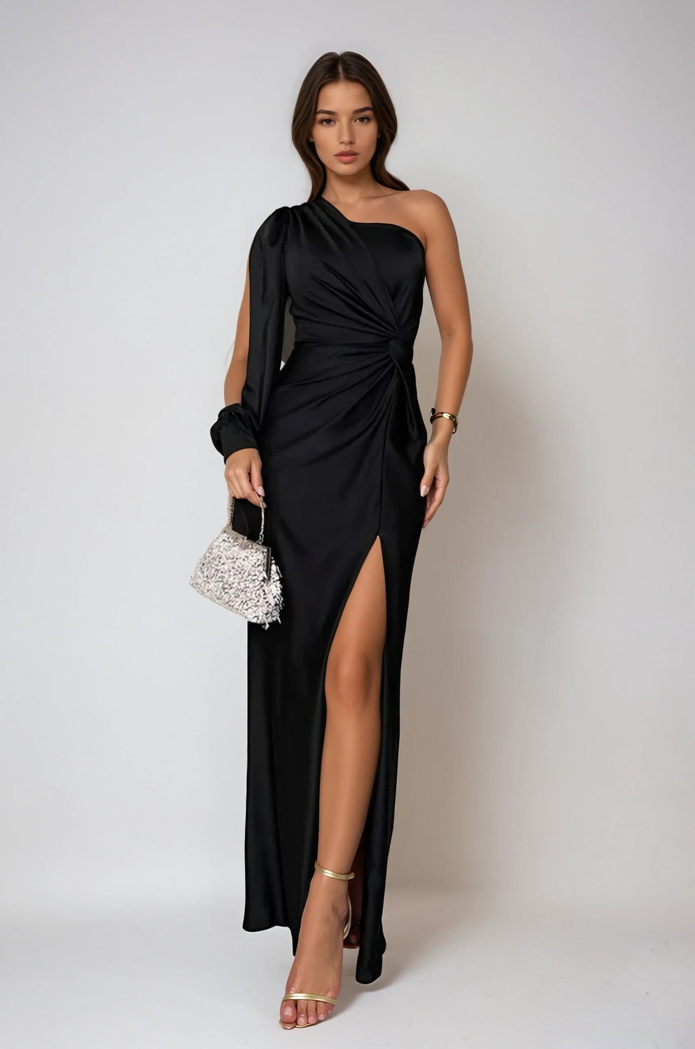 Satin One-Shoulder Dress - Celina