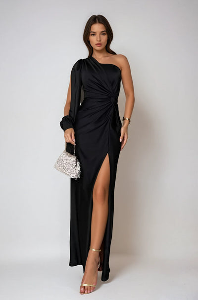 Satin One-Shoulder Dress - Celina